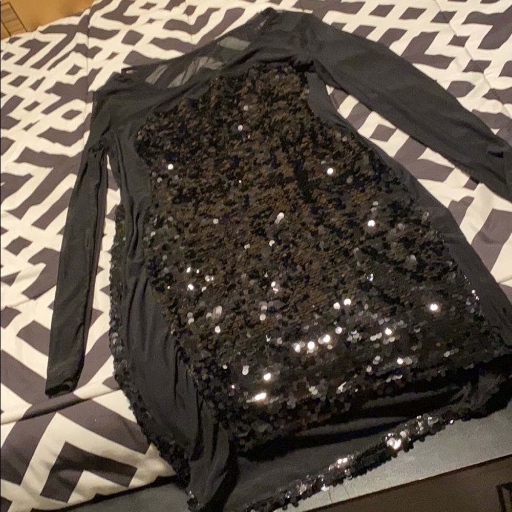 Black Sequin Dress W/ See-Thru Accents